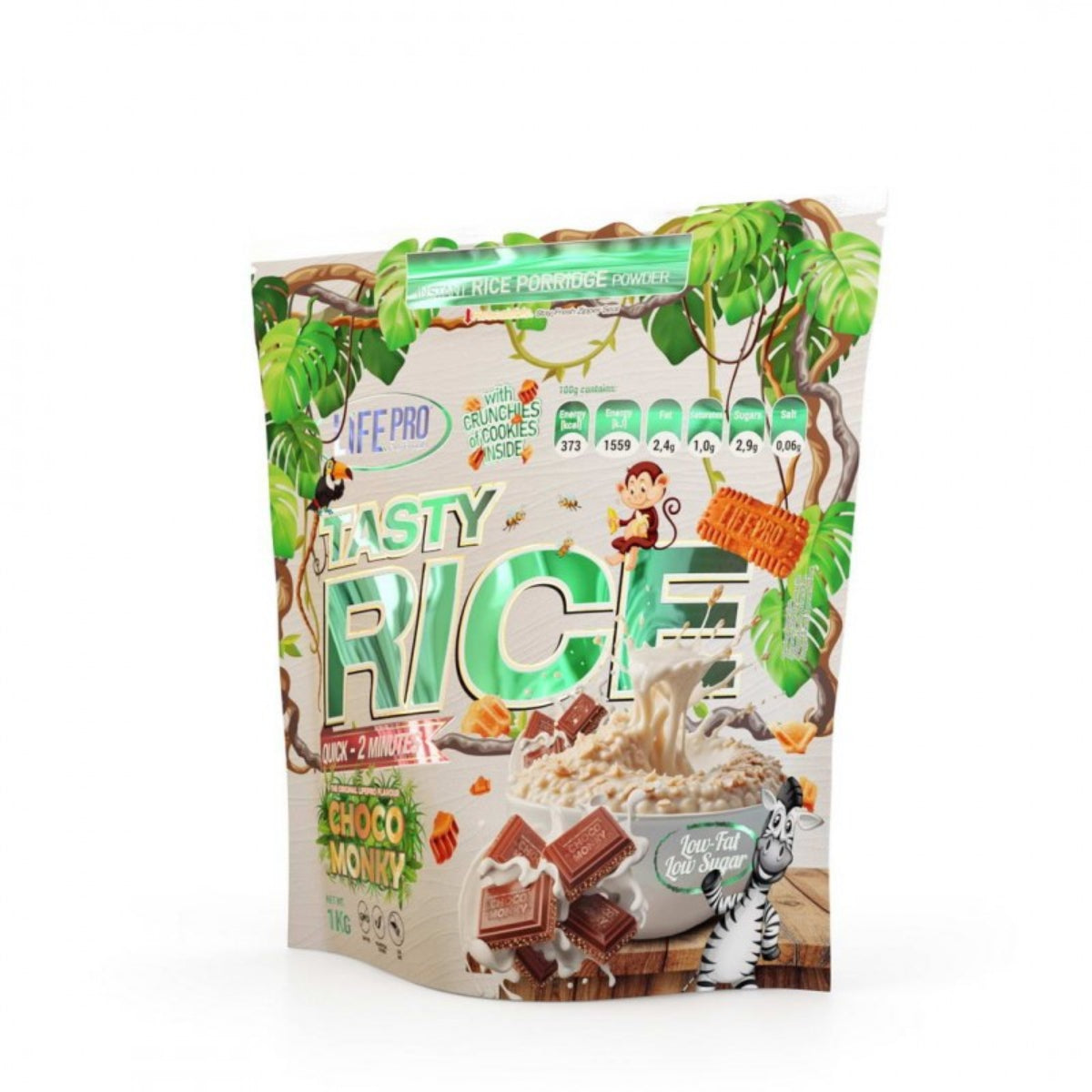 Crème de riz instantanée Tasty Rice Cream Life Pro saveur Choco Monky idéale pour la prise de masse et la récupération musculaire.