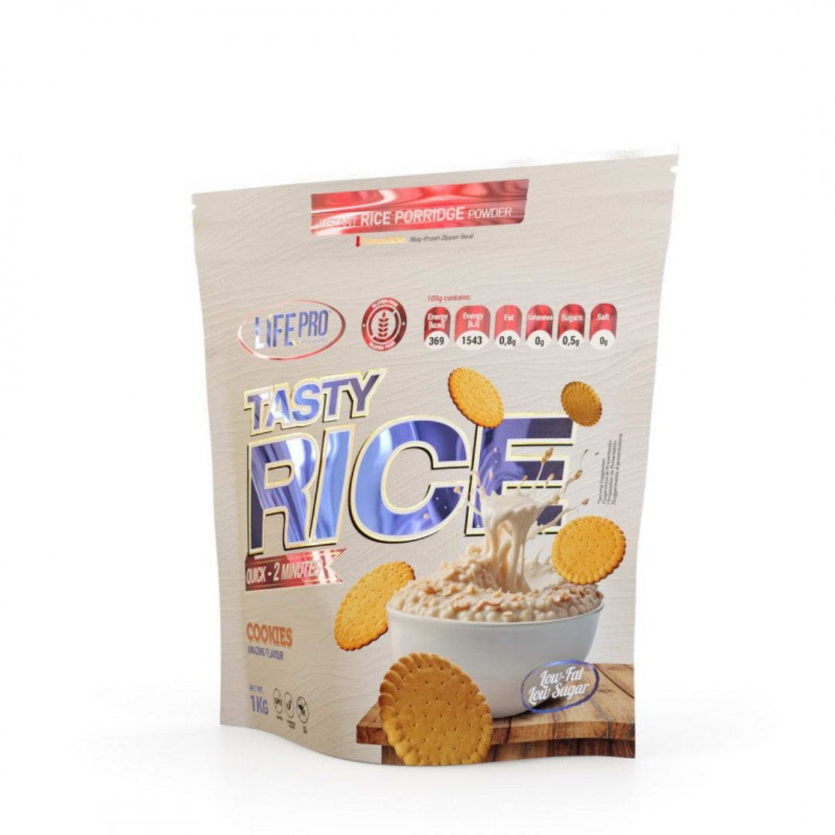 Crème de riz Life Pro saveur Cookies, texture onctueuse et digestion rapide pour l’entraînement.